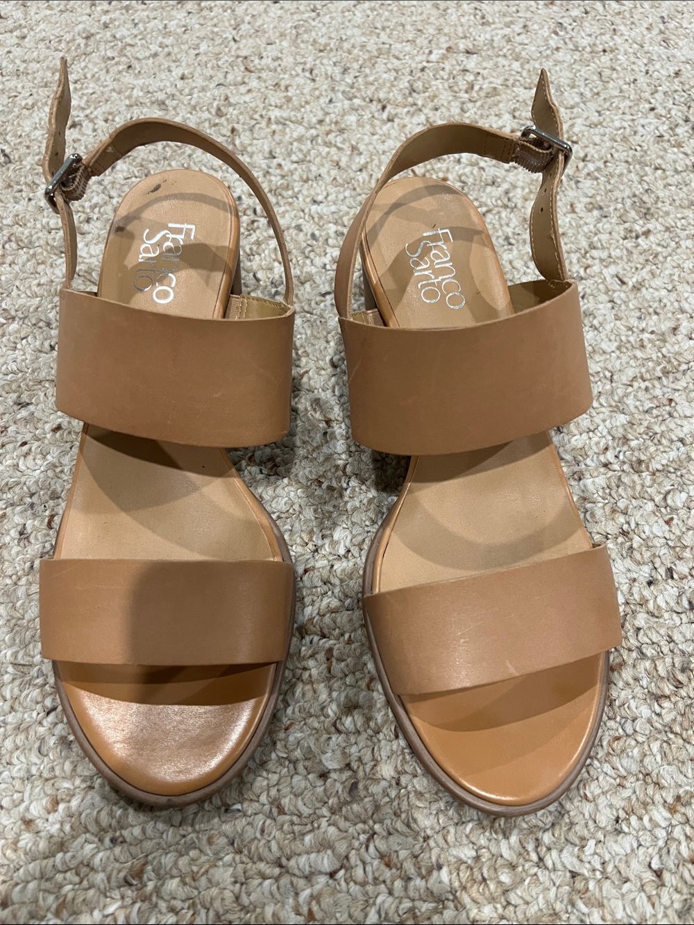 Franco Sarto Cognac Double-Strap Leather Sandals